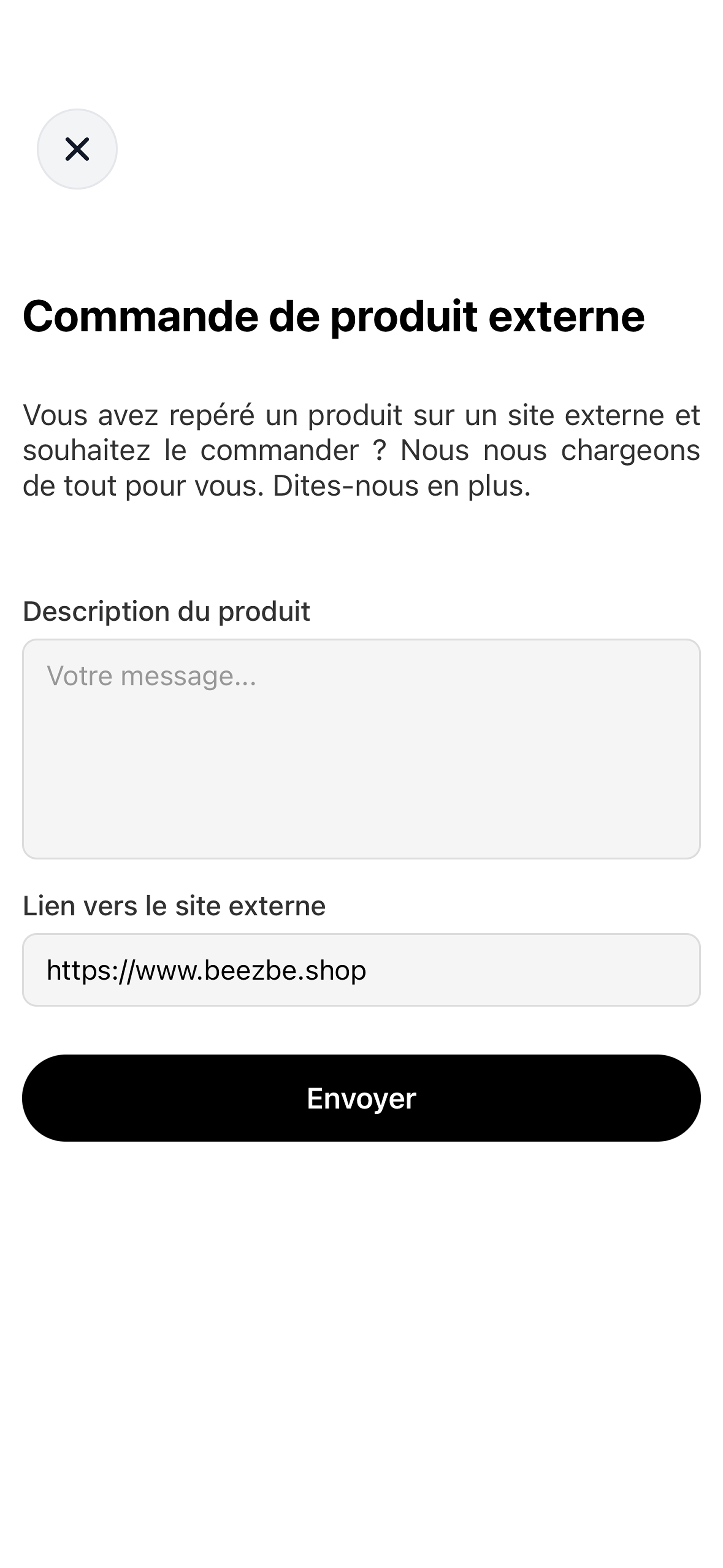 Formulaire de commande à l'étranger